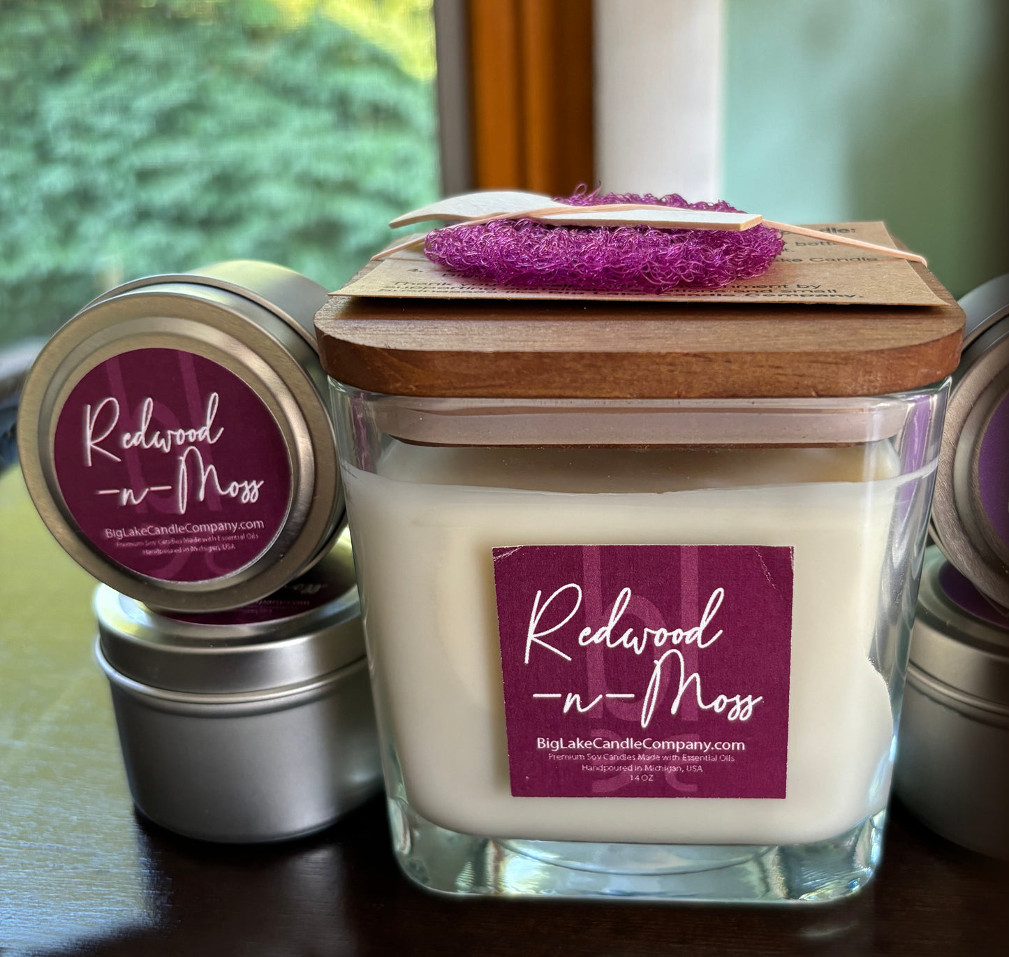 Redwood-n-Moss Refillable Glass Candle (14 oz.)