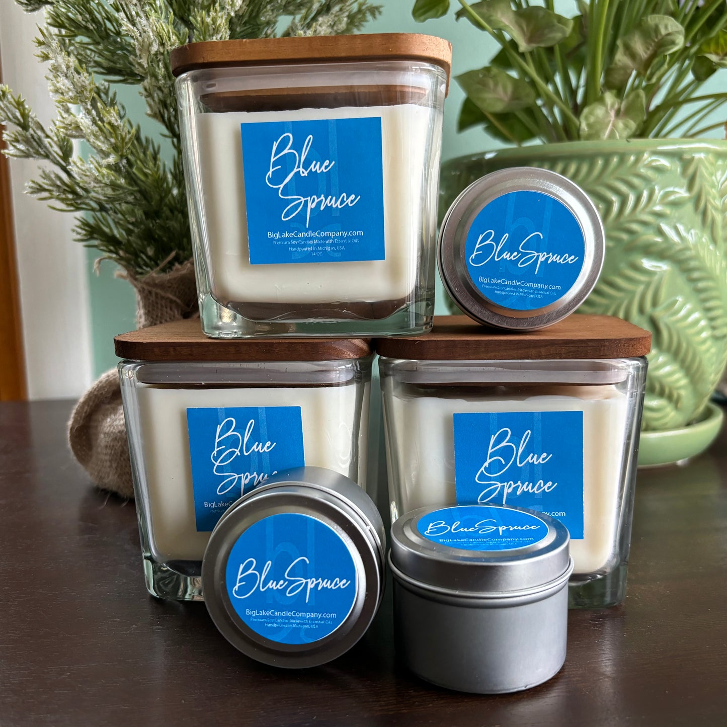 Blue Spruce Refillable Glass Candle (14 oz.)